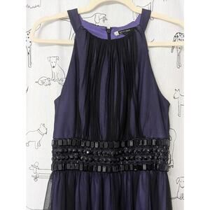 Vintage Dress Womens 6 Purple Black Mesh Halter Beaded Prom Dance Whimsygoth Y2K
